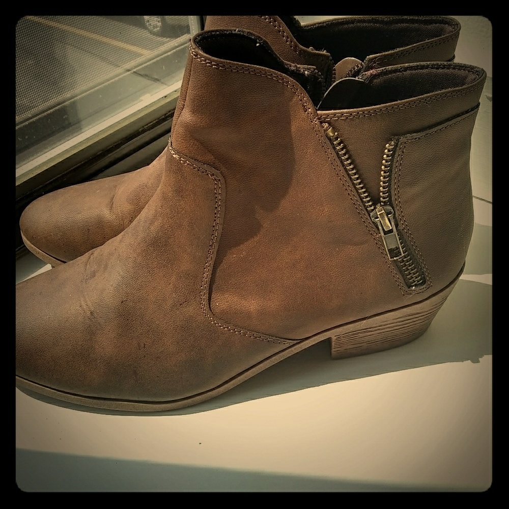Brown leather booties